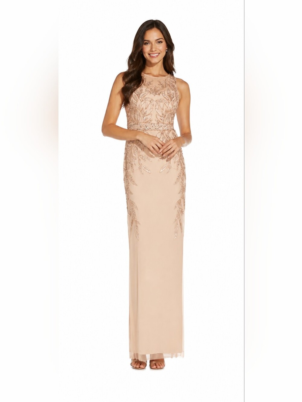 New With Tags Adrianna Papell Blush Embellished Sheath Evening Dress NEW